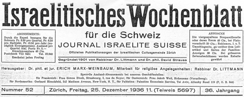 Israelitisches Wochenblatt für die Schweiz